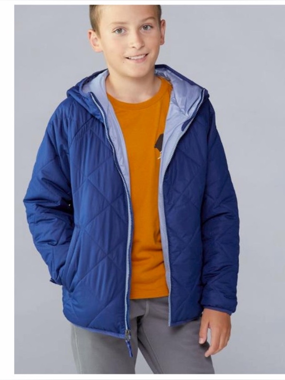 REI Kids Quilted Hooded Jacket - Navy 10/12 boys girls